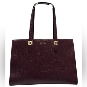 Authentic Furla Amina Small Pebbled Leather Tote – Bordeaux / Burgundy
